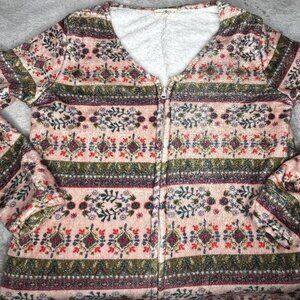 Natural Life One-piece Pajamas Womens Small Pink Floral Fleece Zip Boho Cozy